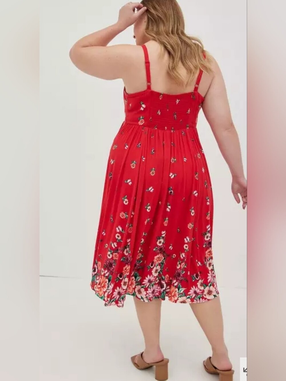 Torrid Women Floral Fit/Flare Dress Plus Size 1X Coral Midi Fairy Summer Travel - Picture 2 of 14